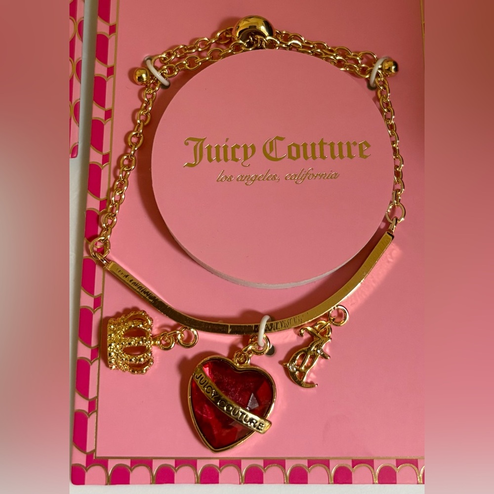 Juicy Couture Gold Necklace with Red Heart Charm